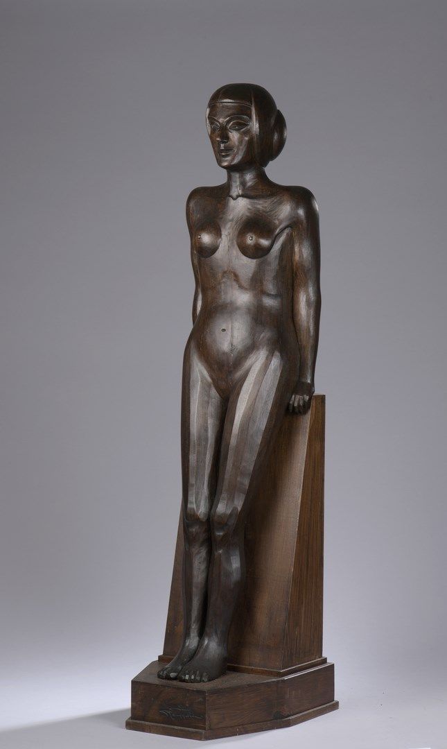 Null 让-鲁珀特 (1887 - 1979)

"裸体站立"。

在六边形底座上用清漆染色的木头直接雕刻的Monoxyle（有裂纹和小凸起）。

用热铁签名&hellip;