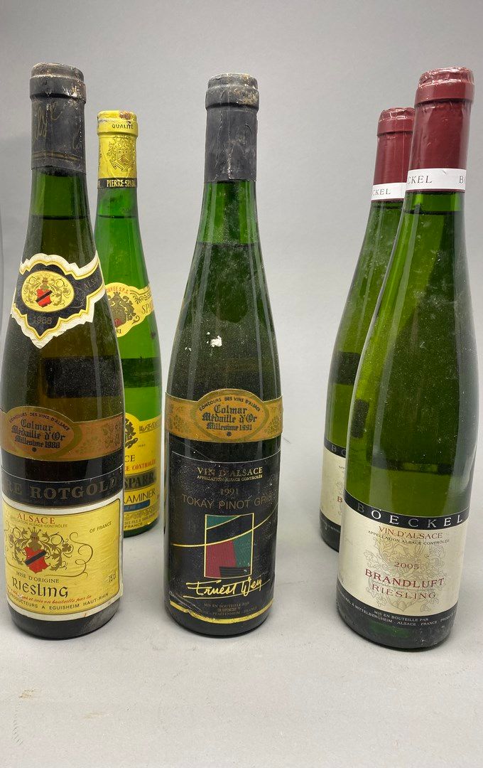 Null 6 bottles of ALSACE wines :
- Tokay pinot gris, Ernest Wein 1991 (x 2)
- Ri&hellip;
