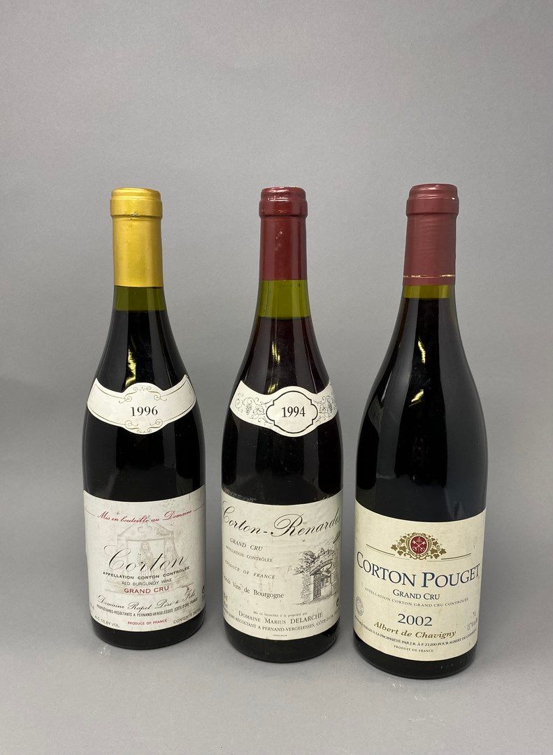 Null 3 bottles CORTON (1 Rapet 1996, 1 "Pouget" 2002 de Chavigny, 1 "Renardes" 1&hellip;