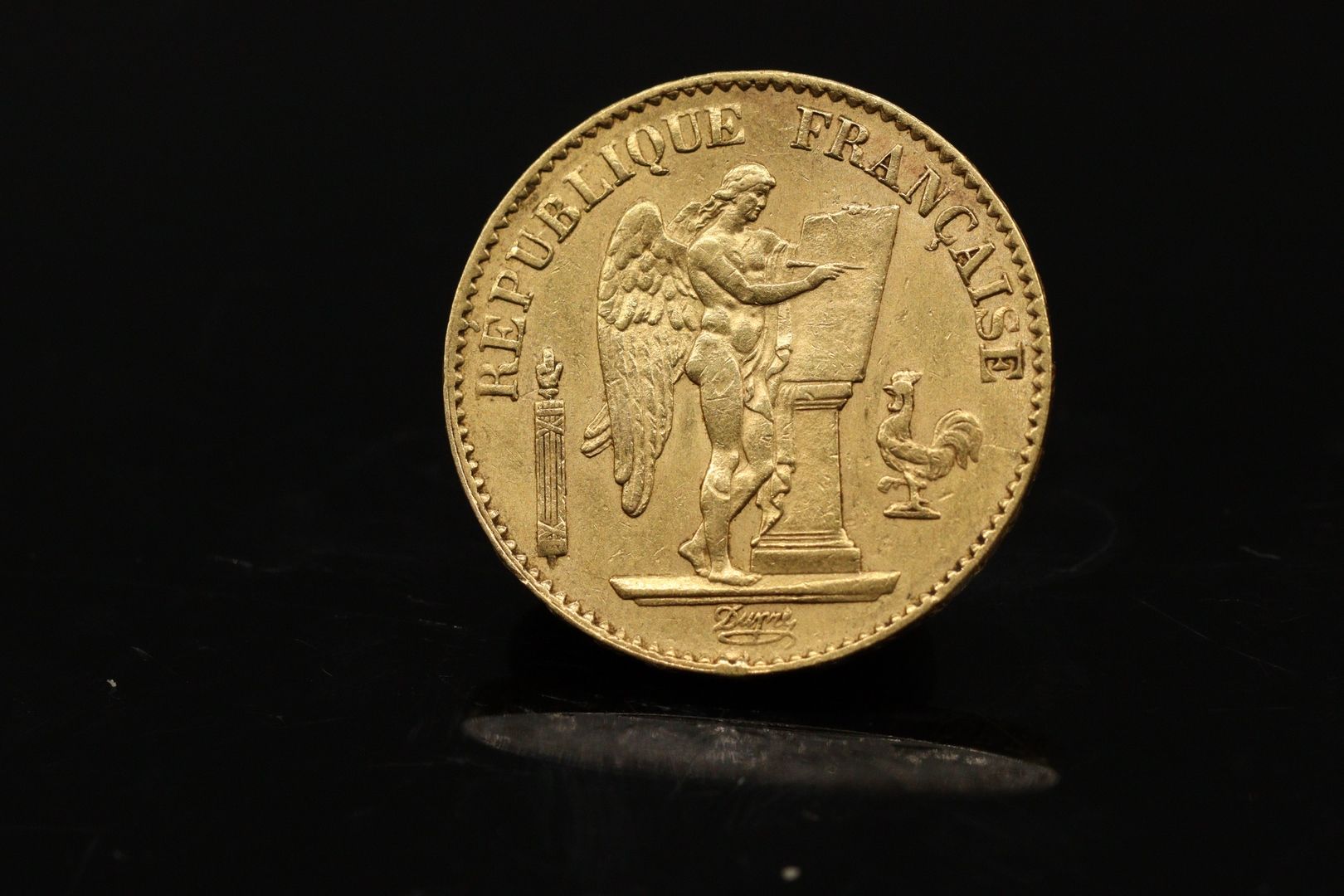 Null Gold coin of 20 Francs with angel (1876) 

Weight : 6.43 g.