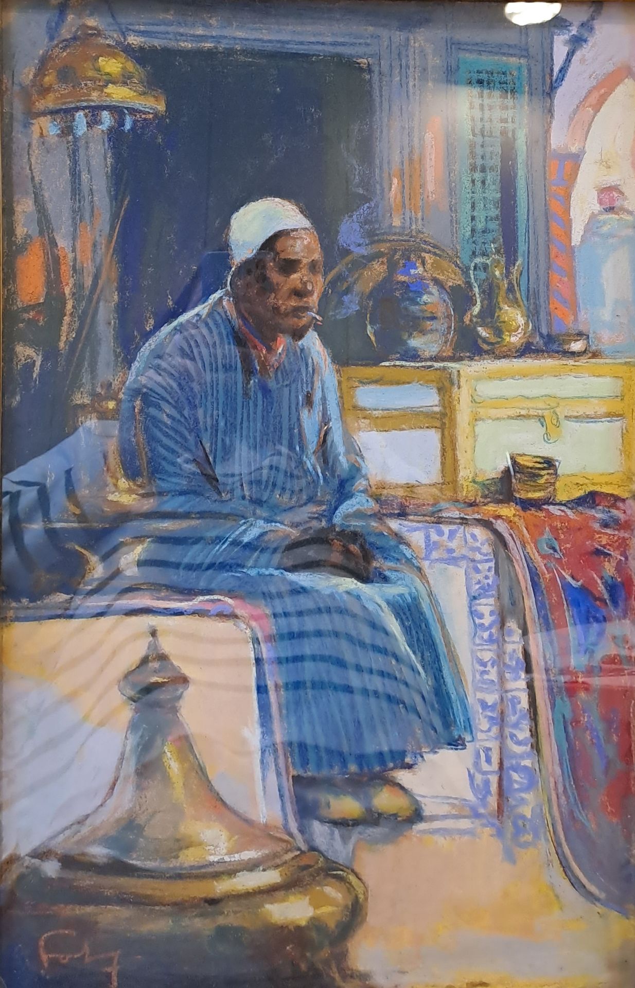 Null FORTUNEY Louis (1875-1951)
The merchant smoking in the souk, 
pastel signed&hellip;