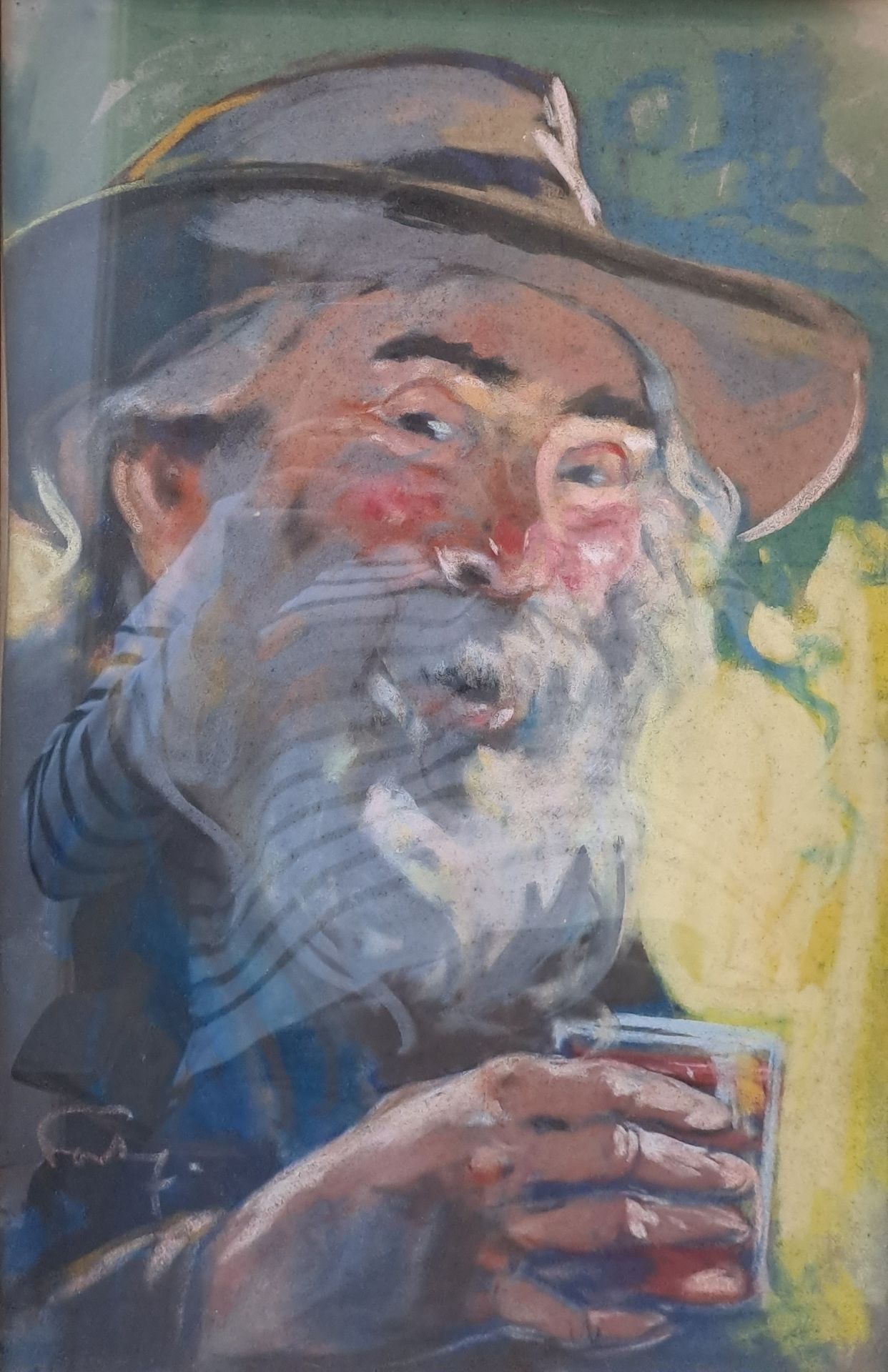 Null 福尔图尼-路易斯 (1875-1951)
饮酒者》，粉彩画，左下方有签名。
50 x 32 cm - 雀斑。