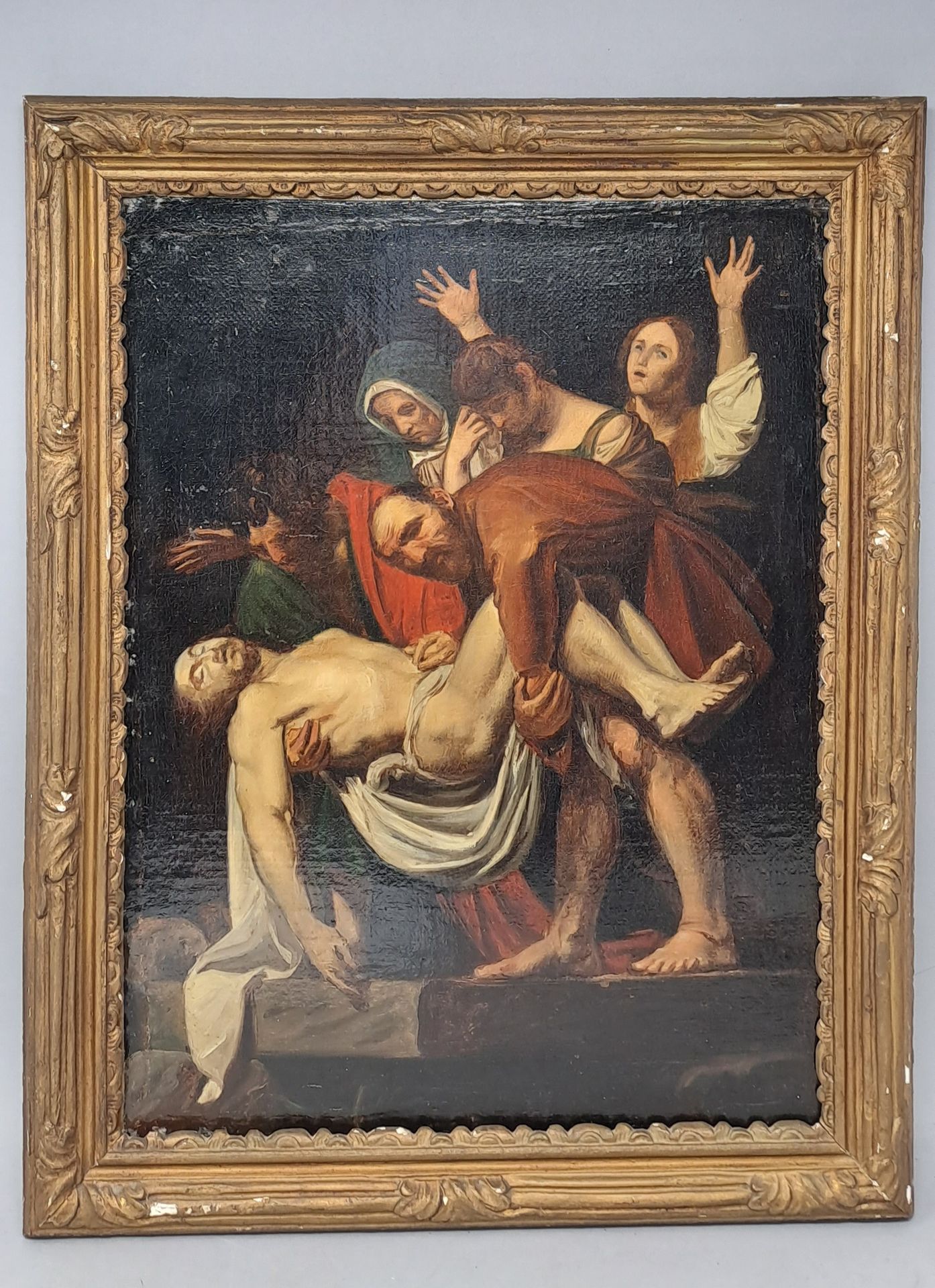 Null D’ap. CARAVAGE - La mise au tombeau, huile sur toile. 38 x 28 cm