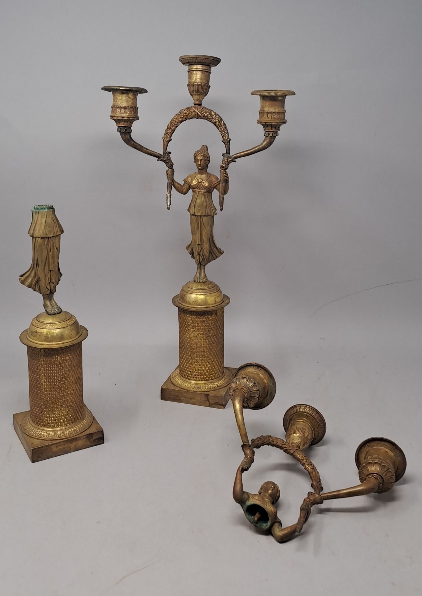 Null Pair of candlesticks with three arms of light decorated with women draped i&hellip;