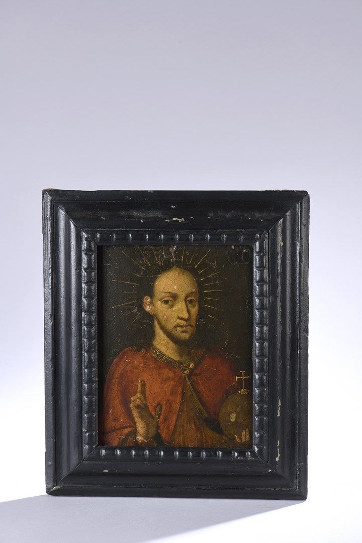 Null FLEMISH SCHOOL Late 16th century 
Christ as Salvator Mundi 

Oil on panel. &hellip;