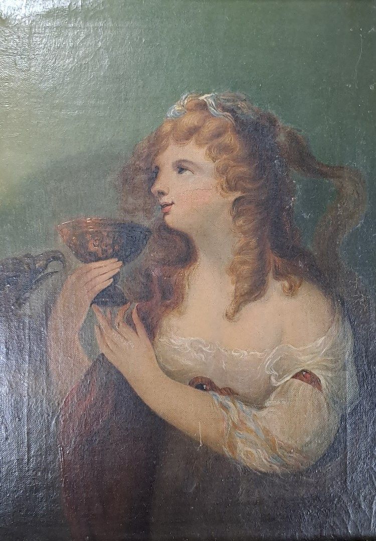 Null 英语学校
在18世纪末的品味中

扮演希伯的妇女画像
布面油画（左中部有小凹痕；中上部有事故痕迹；旧清漆被弄脏）。

H.34,5 - W. 25,5&hellip;