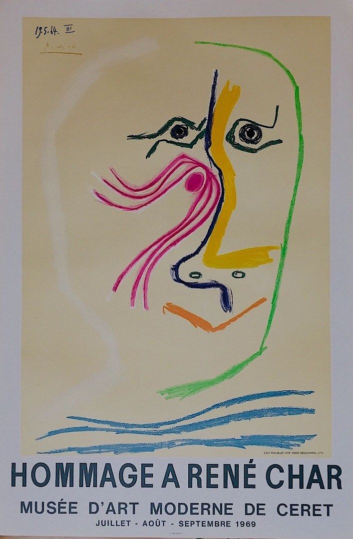 Null PICASSO Pablo 
石版画海报-"向勒内-查尔致敬"。 
Mourlot 1969 - 塞雷特现代艺术博物馆，（Czw 348）。 
尺寸 &hellip;