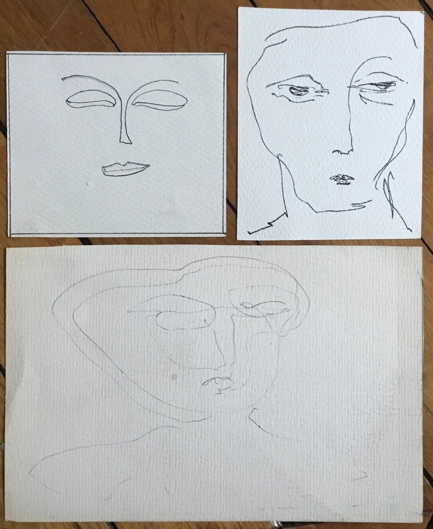 Null GAGNAIRE Aline 
三幅纸上水墨作品，每幅作品背面都有工作室的印章。 
15 x 23厘米。