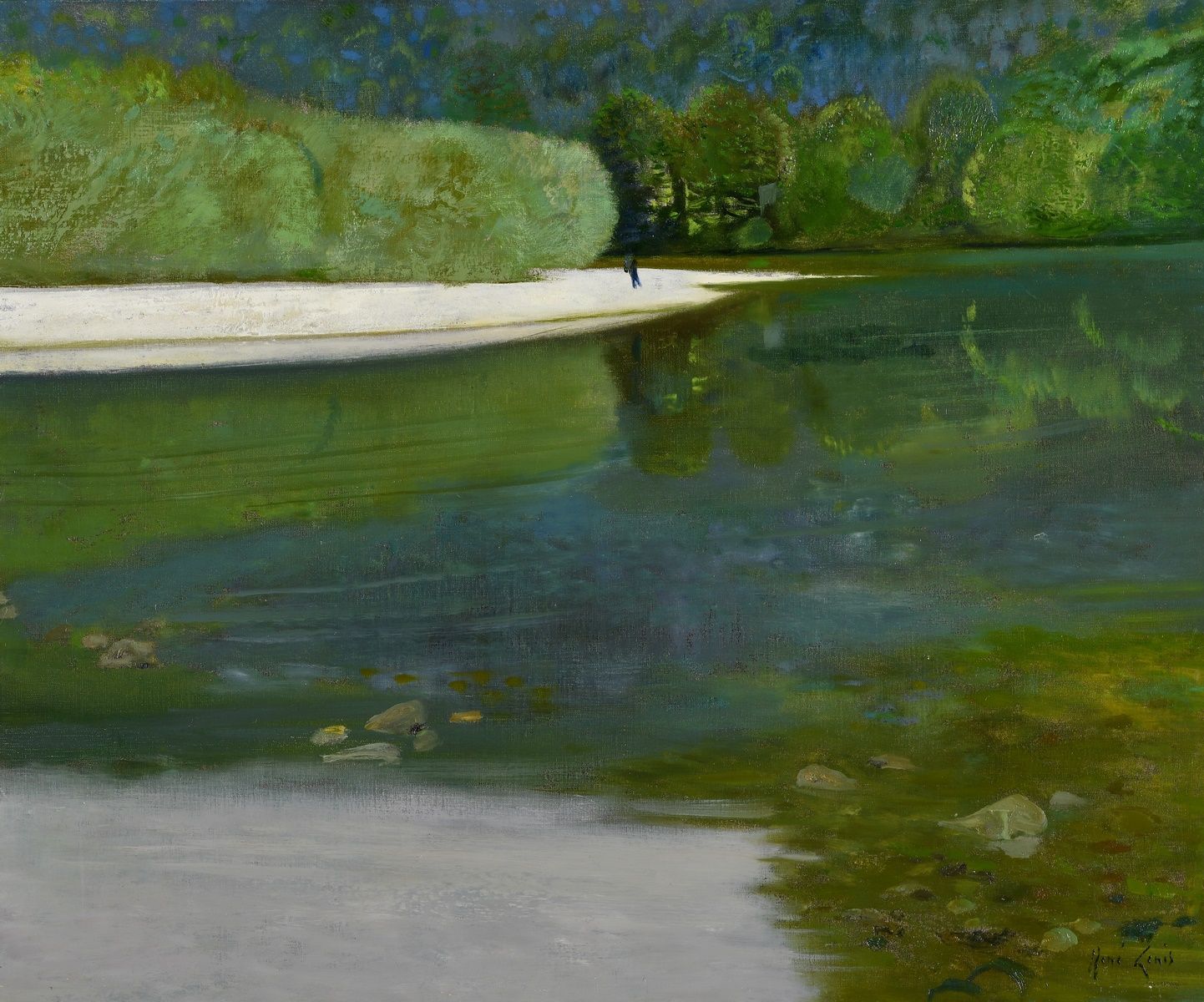 Null 格尼斯-勒内，1922-2004
静水，汝拉地区的比安河
布面油画
右下角有签名，背面有签名，担架上有1981年洛桑Paul Vallotton画廊的&hellip;