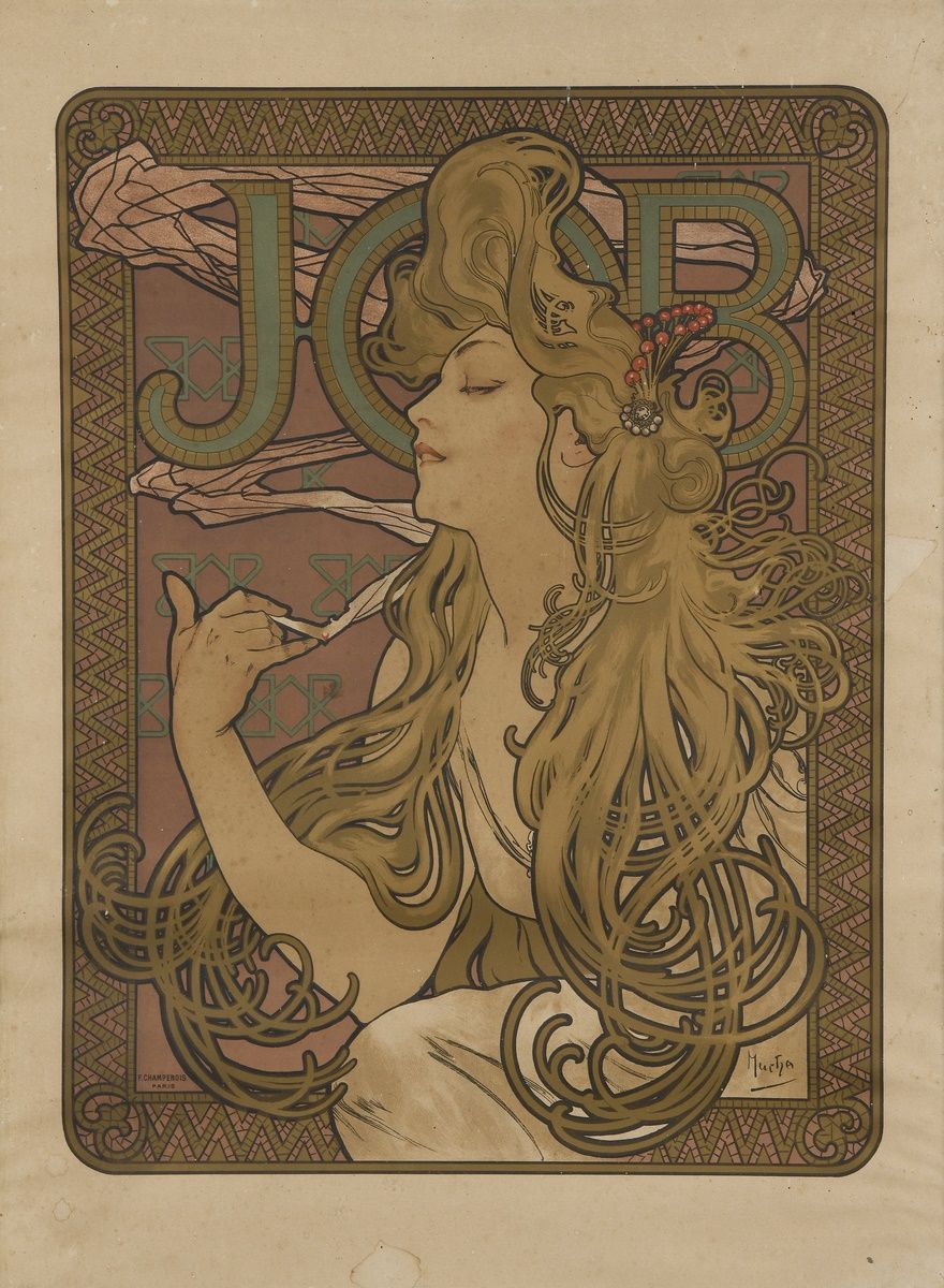 Null 穆沙-阿尔丰斯，1860-1939年
工作
彩色石版画海报，镀金细节，F.CHAMPENOIS PARIS（日晒，污渍，事故和小裂缝）。
版面右下方有&hellip;