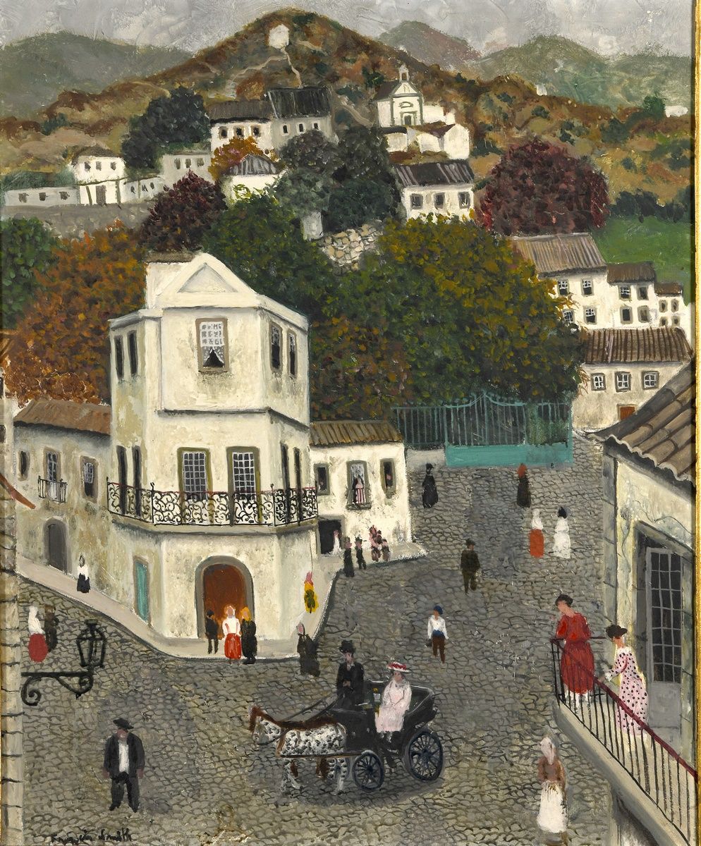 Null 史密斯，1881-1961
葡萄牙村庄里的马车
油画板上
左下角有签名，背面有一个不完整的标签 "Association des Treize n°6&hellip;
