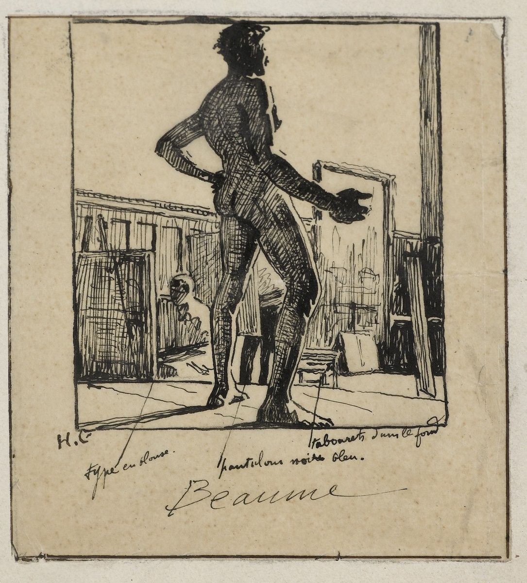 Null GERVEX Henri, 1852-1929
模特在工作室摆姿势
钢笔和黑色墨水画在有衬线的描图纸上
左下角有签名，底部有各种注解
11,5 x 9&hellip;