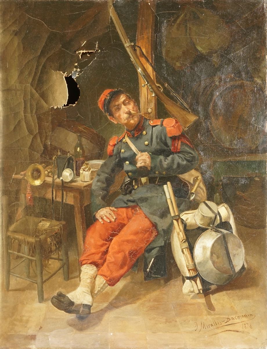 Null MIRALLES DARMANIN José, 1850-1900
Ruhender Soldat in einer Taverne, 1876
Öl&hellip;