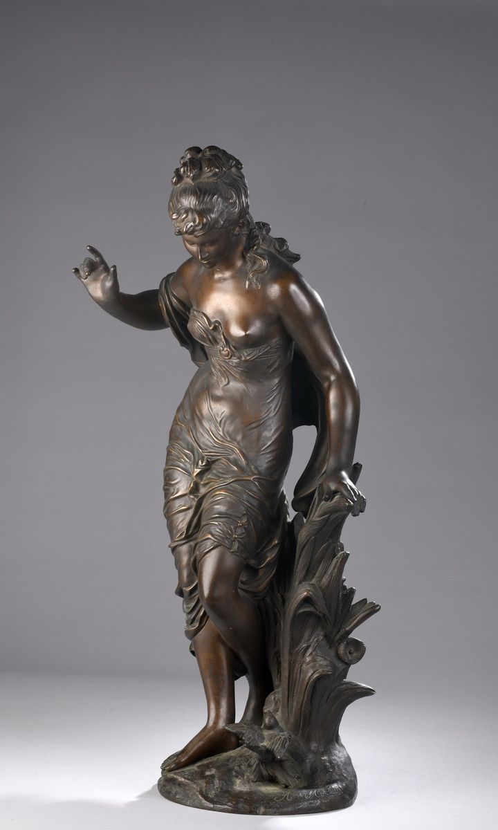 Null 莫罗-奥古斯特，1834-1917
沐浴芦苇的人
青铜，有棕色的阴影（有氧化的痕迹，青铜有小的意外）。
在露台上：A. 莫罗
高度：61.5厘米