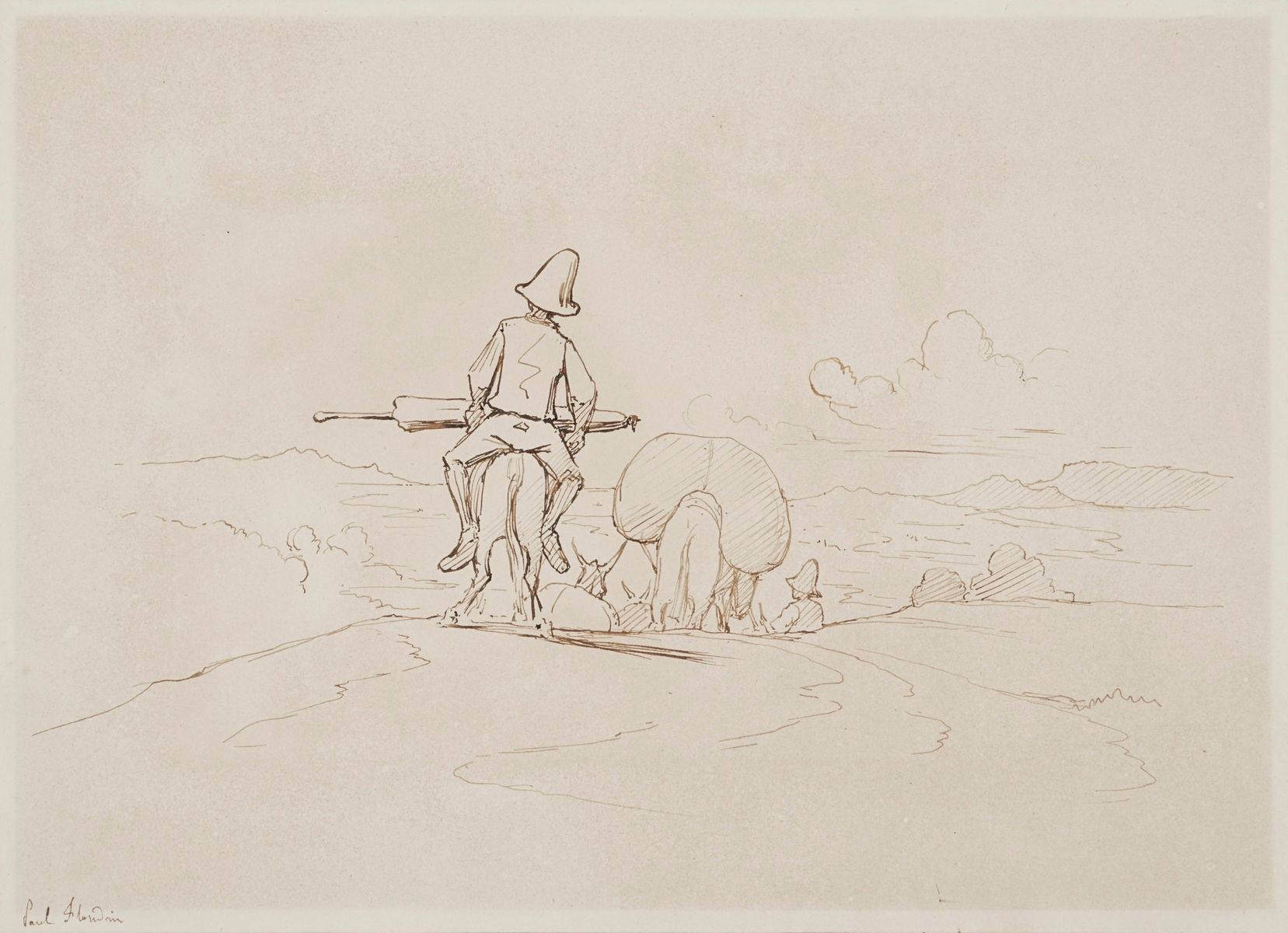 Null 弗朗德林-保罗，1811-1902年
驴子上的旅行者，两幅纸上笔墨画（稍有晒伤），每幅都有左下角签名，其中一幅有1849年的日期，每幅18 x 23.&hellip;