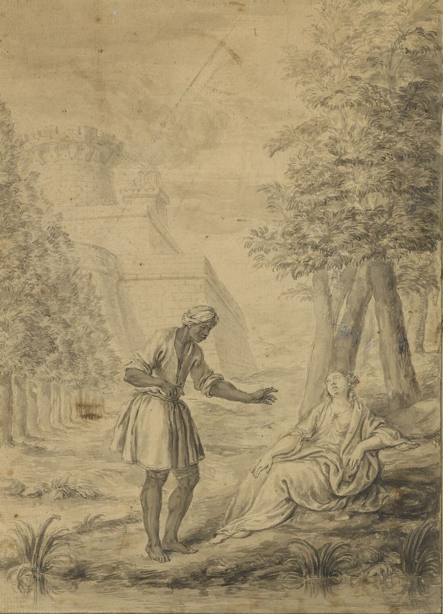 Null 格拉维洛-休伯特-弗朗索瓦（归属）。
1699 -1773

保罗和弗吉尼亚的插曲（？）

钢笔、黑墨、灰水。粘在纸上。 
(略有不洁；小污点和小穿孔&hellip;