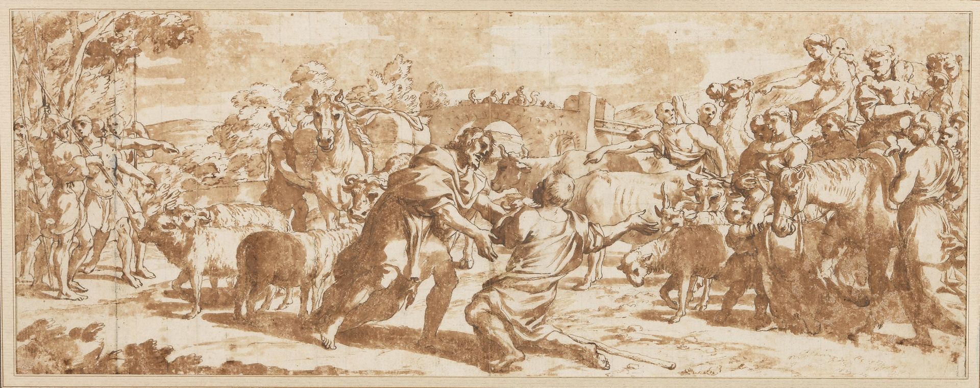 Null CHIARI Fabrizio (归属)
约1615年，罗马 - 同上；1695年

雅各和以扫的会面 (创世纪 33. 1 - 7)

钢笔，棕色墨&hellip;