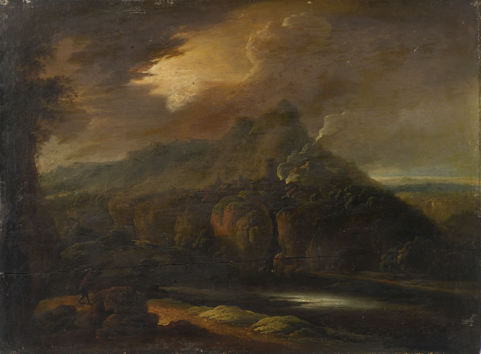 Null UDEN Lucas Van (归属) 
安特卫普 1595 - 同上；1672

岩石景观，上面有一个村庄。 
画板油彩（下部有水平和不规则的裂痕；&hellip;