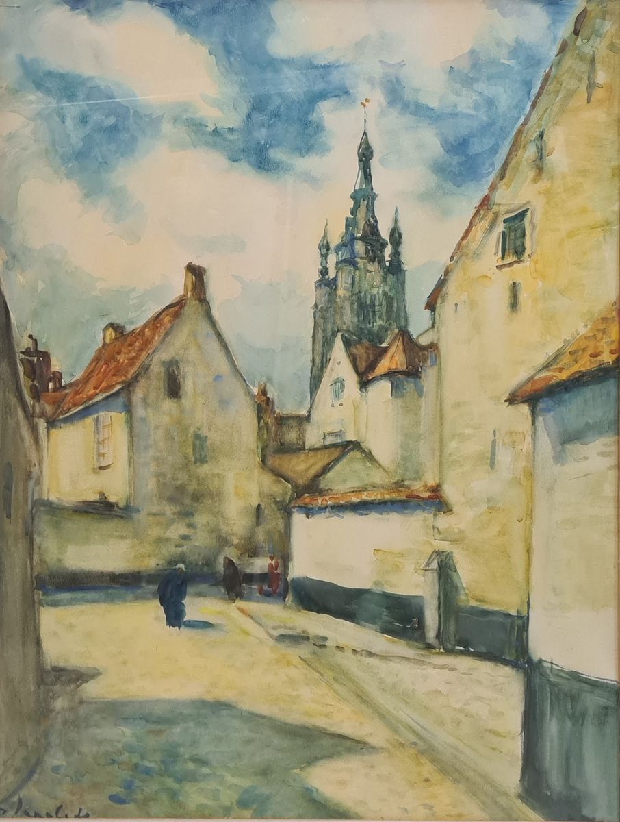 Null 朗格莱皮埃尔 (1907-1972)
旺代村
纸上水粉画，左下方签名 
63 x 47 cm 正在观看