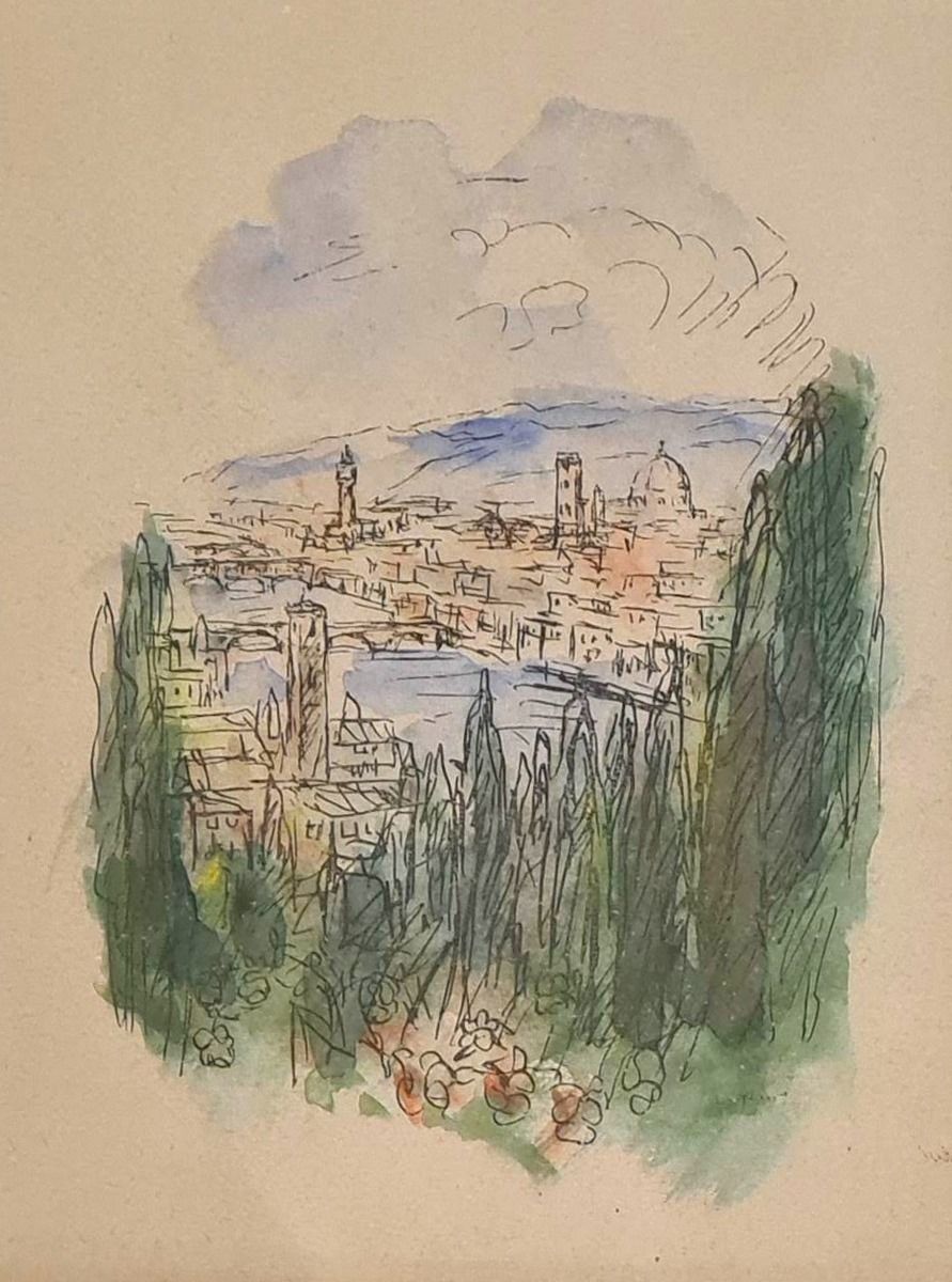 Null LAPRADE Pierre (1875-1931)
Vista de Florencia 
Acuarela y tinta sobre papel&hellip;