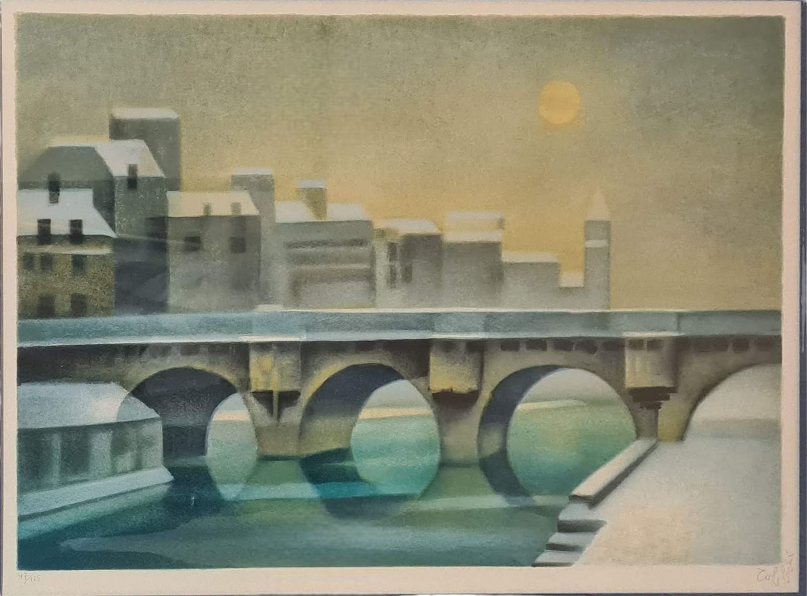 Null TOFFOLI Louis (1907-1999)
Le pont Neuf sur la Seine, 
lithographie en coule&hellip;