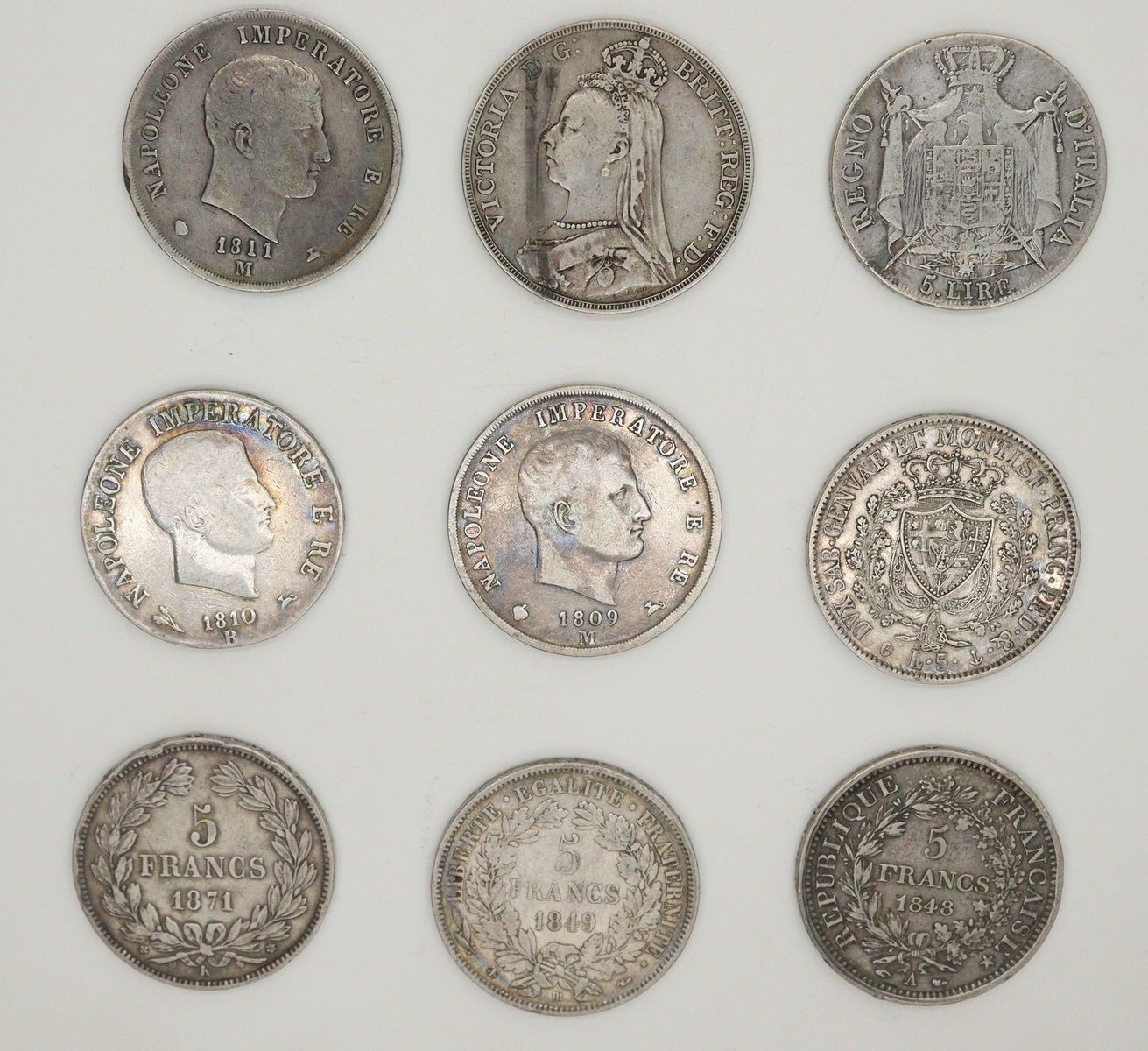 Null Lot de 6 monnaies d'argent de 5 francs du XIXe siècle
France : 5 fr, 1848 A&hellip;