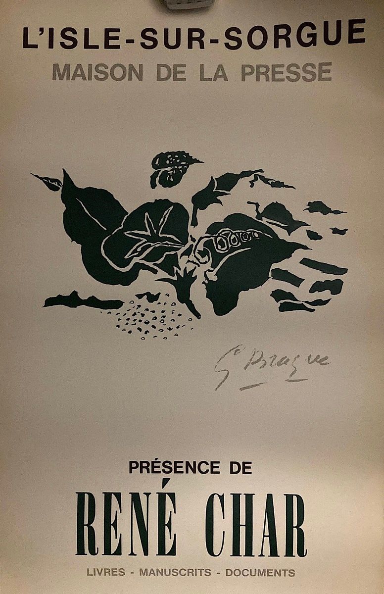Null BRAQUE René CHAR 
Affiche sérigraphie 1971 Isle sur Sorgue, 
64 x 35 cm