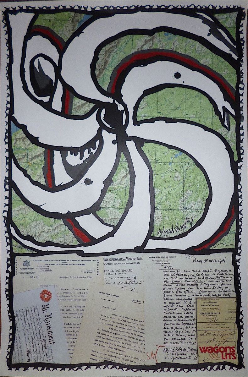 Null 皮埃尔-阿莱金斯基 
1989年原版海报，"点燃的马车"，右下方有印刷签名
90 x 60 cm.