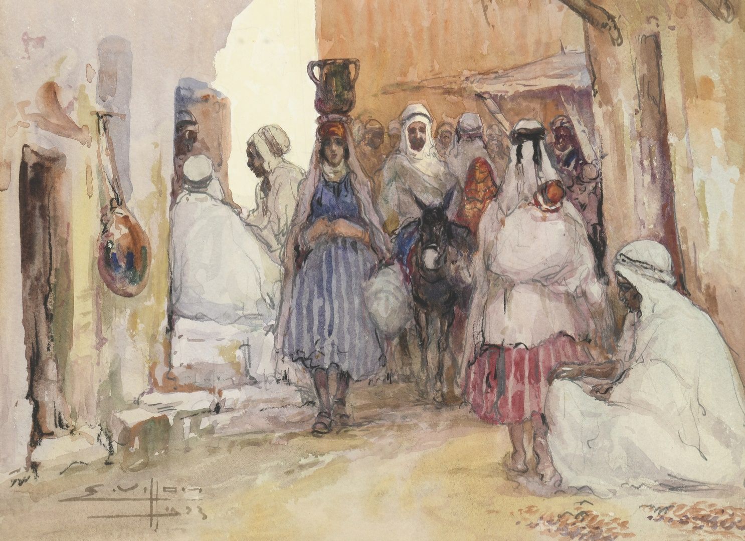 Null VILLON Eugène, 1879-1951
Ruelle animée au Maroc, 1923
aquarelle, signée et &hellip;