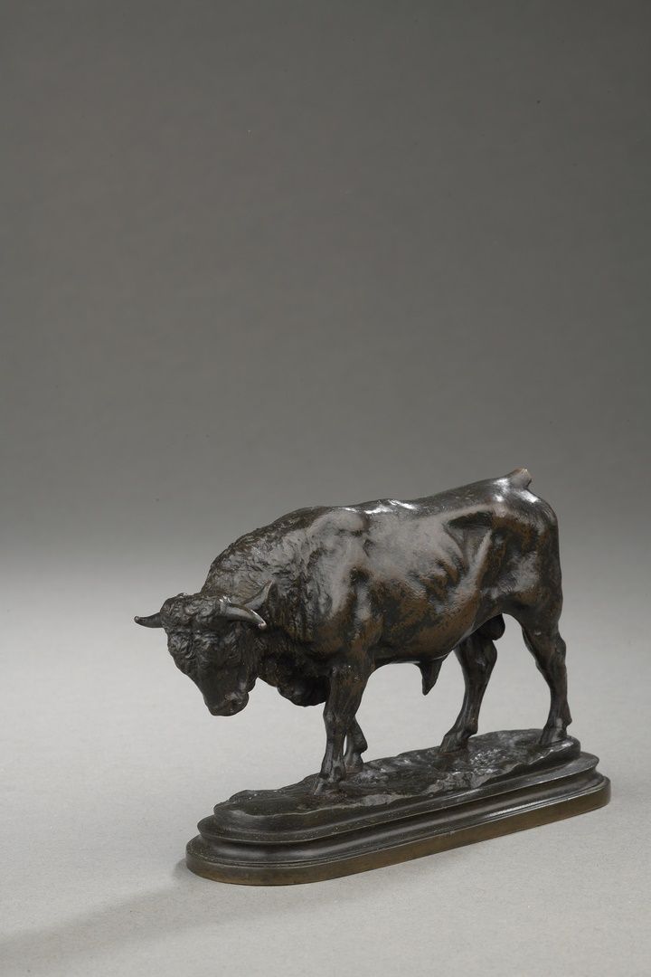 Null 伊西多尔-邦赫, 1827-1901
牛
青铜，深棕色铜锈，佩罗尔（Peyrol）创始人（尾部缺失，铜锈有磨损痕迹，木板上有一处小伤），平台上有：I &hellip;