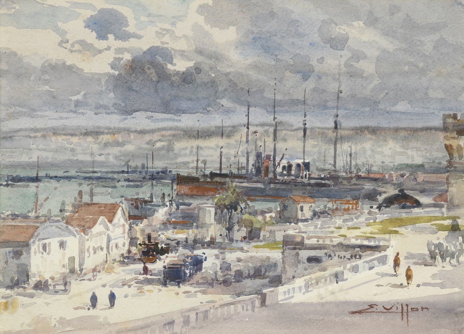 Null VILLON Eugène, 1879-1951
阿尔及尔港
水彩画（有霉斑），右下方有签名，位于卡纸上
23.5 x 33 厘米，正在展出。