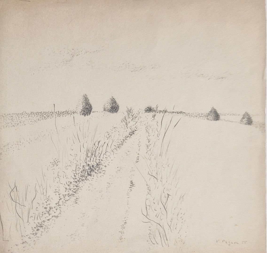 Null 帕加瓦-维拉，1907-1988
乡村小径，1955 年
纸上石墨（隔热），右下方有签名和年代
21 x 21.5 厘米