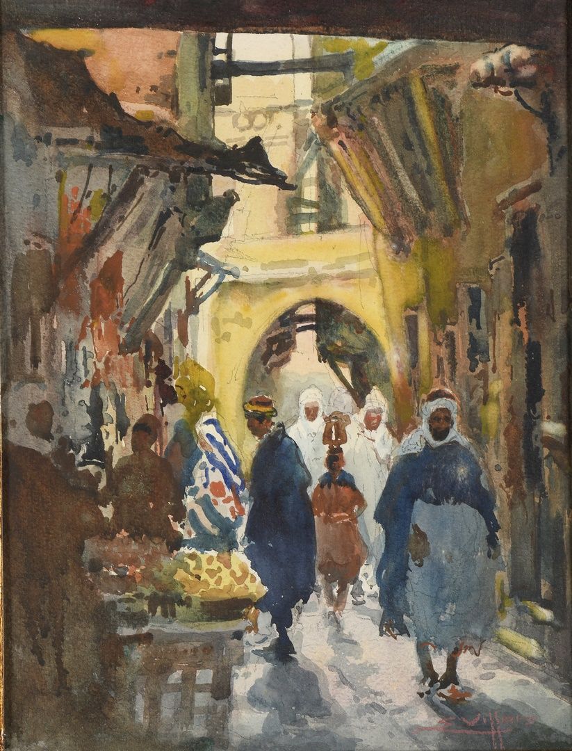 Null 尤金-维隆，1879-1951 年
La ruelle de la Kasbah，阿尔及利亚，1927 年
水粉画（模印痕迹），右下方有签名，裱褙上有&hellip;