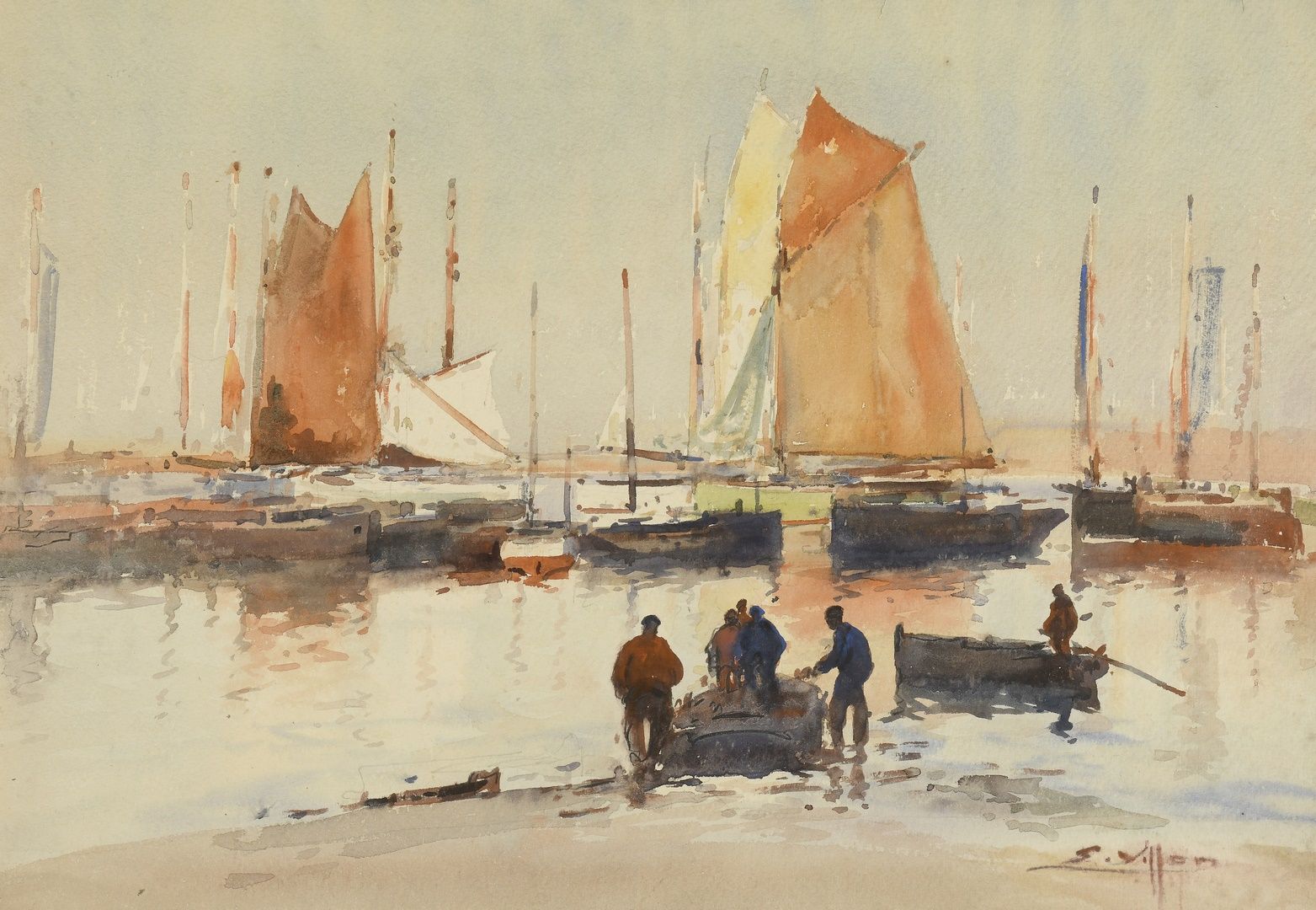 Null 尤金-维隆, 1879-1951
登船，罗斯米尔码头，杜阿内讷，菲尼斯泰尔
水粉画（少量霉斑），左下方有签名和年代，位于卡纸上
34 x 52 厘米，&hellip;