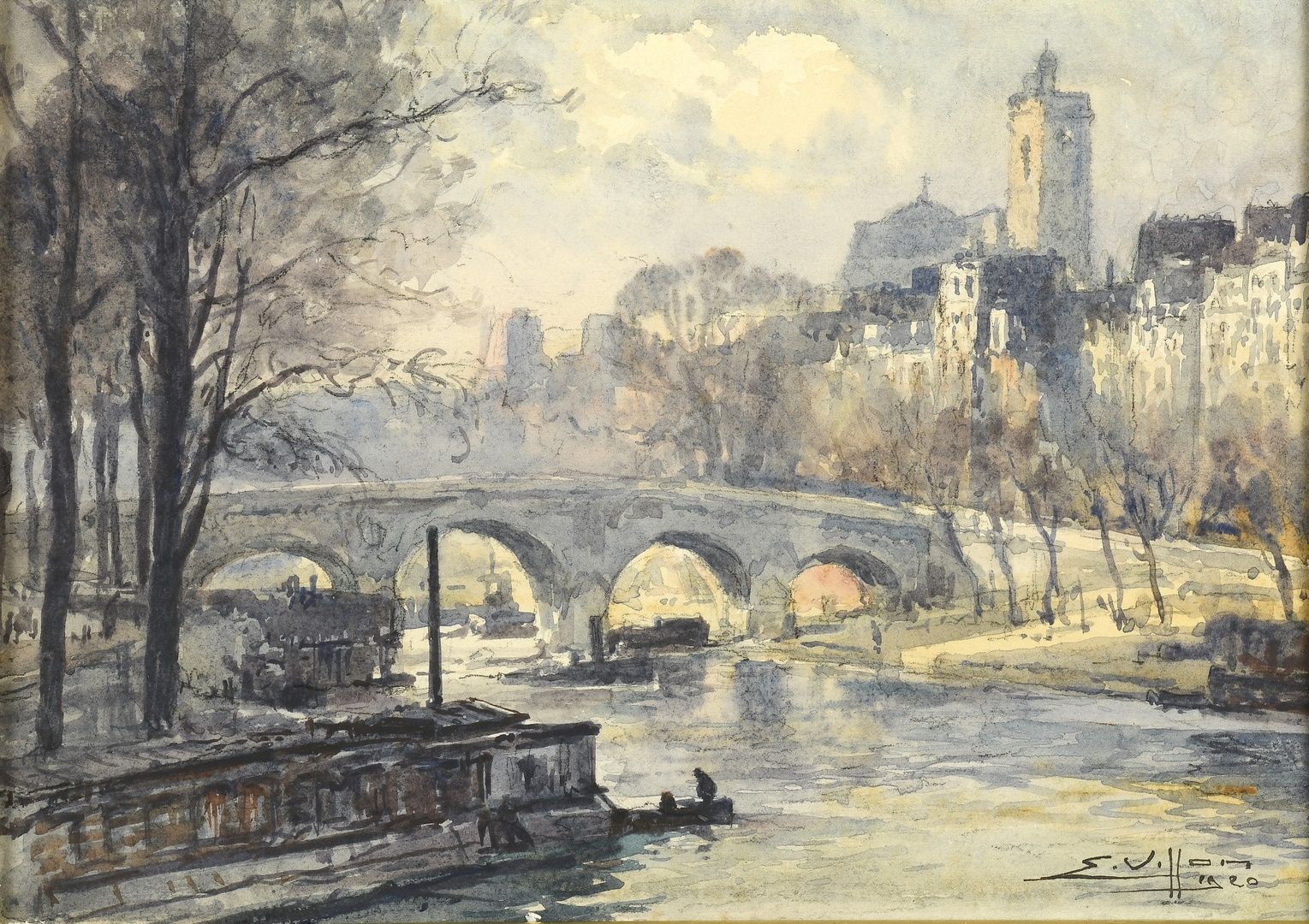Null 尤金-维隆，1879-1951 年
圣母桥和圣雅克塔，1920 年
水彩画，右下方有签名和年代，卡纸上有标题
19 x 27 厘米，正在展出。