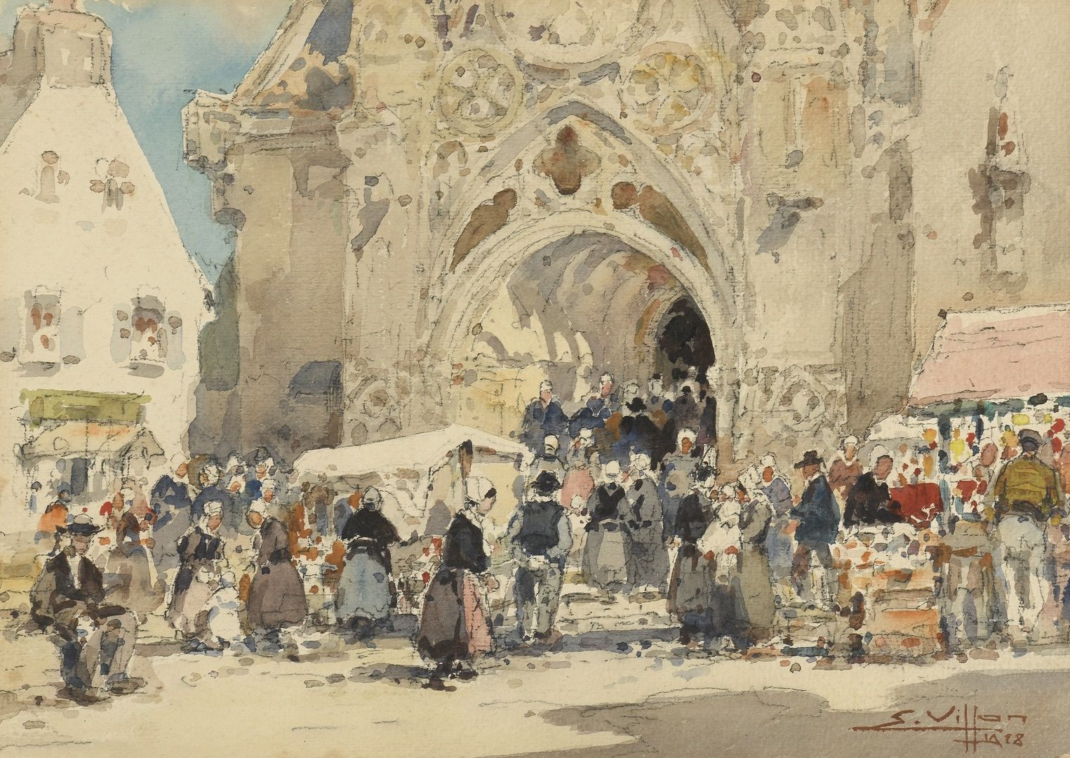 Null VILLON Eugène, 1879-1951
Sortie de messe, Bretagne, 1918
aquarelle, signée &hellip;