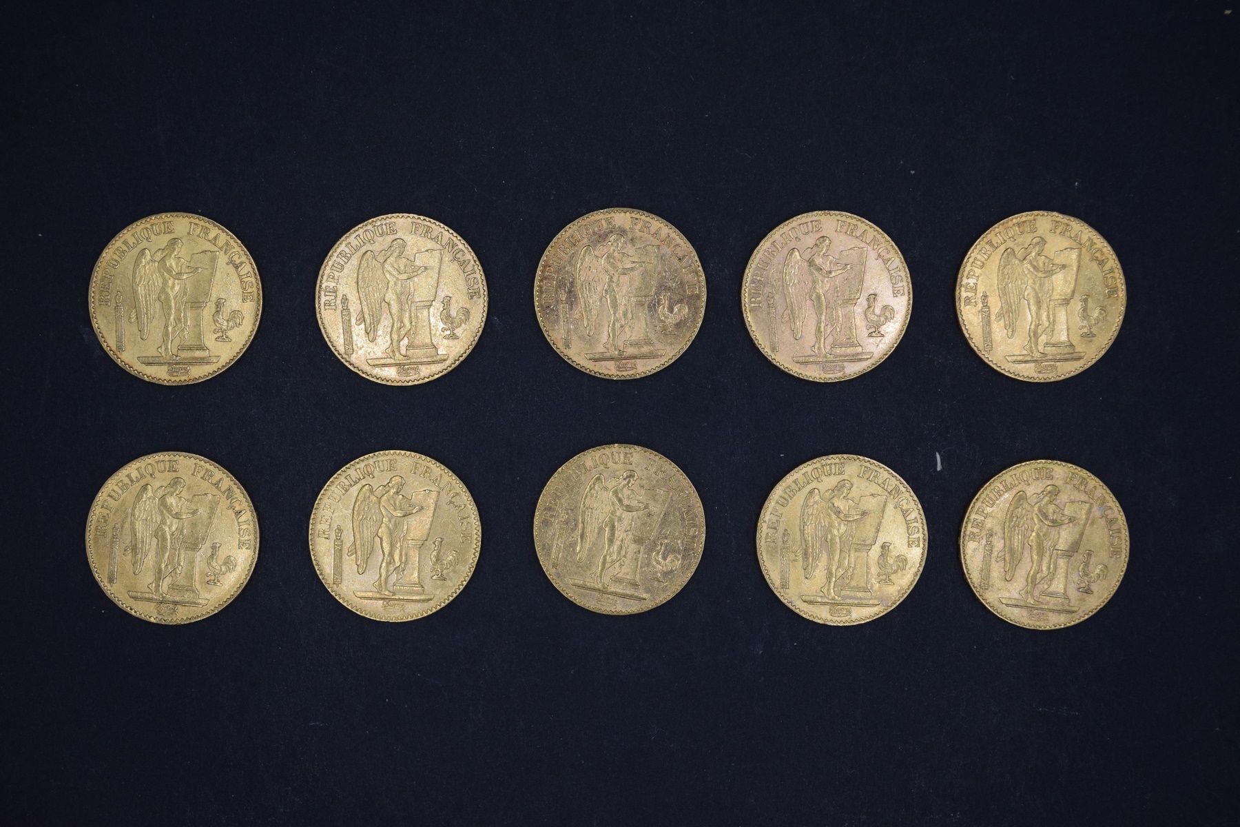Null Lotto di 10 monete d'oro da 20 franchi Genie (1875 A; 1876 A x 3; 1887 A; 1&hellip;