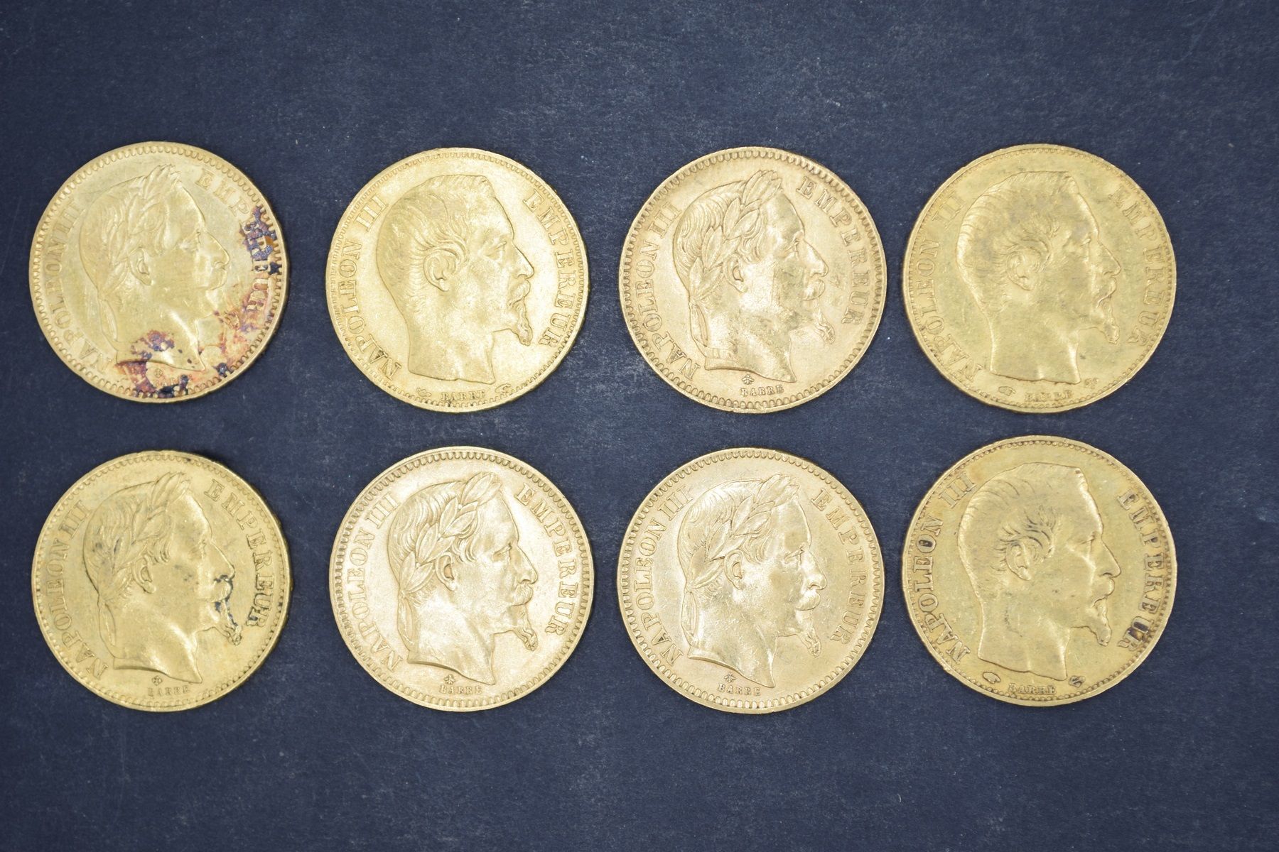 Null Huit pièces d'or de 20 Fr Napoléon III tête nue et Laurée
(1863A, 1964A, 18&hellip;
