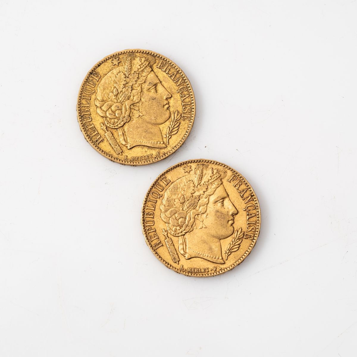 Null Deux pièces en or de 20 Francs Cérès (1849, A ; 1851, A).

Poids : 12,9 g.