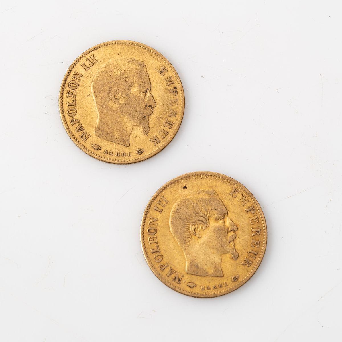 Null Deux pièces en or de 10 Francs Napoléon III tête nue (1859 A x 2).

Poids :&hellip;