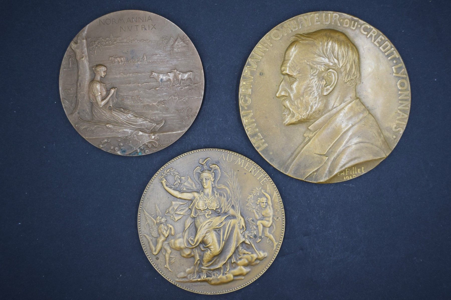 Null Lot de médailles en bronze : 
- DUMAREST, La Sagesse fixe la Fortune, Banqu&hellip;