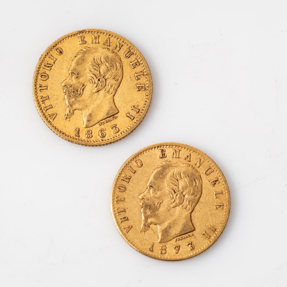 Null Deux pièces en or de 20 Lires Victor-Emmanuel II (1 x 1863 ; 1 x 1873). 

P&hellip;