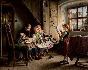 École ALLEMANDE du XIXe siècle 
La leçon des petits écoliers
Huile sur toile (tr&hellip;
