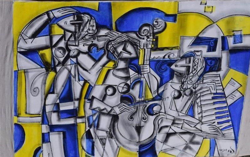 Null HRASARKOS (né en 1975) 

Composition abstraite bleue et jaune

Huile sur to&hellip;
