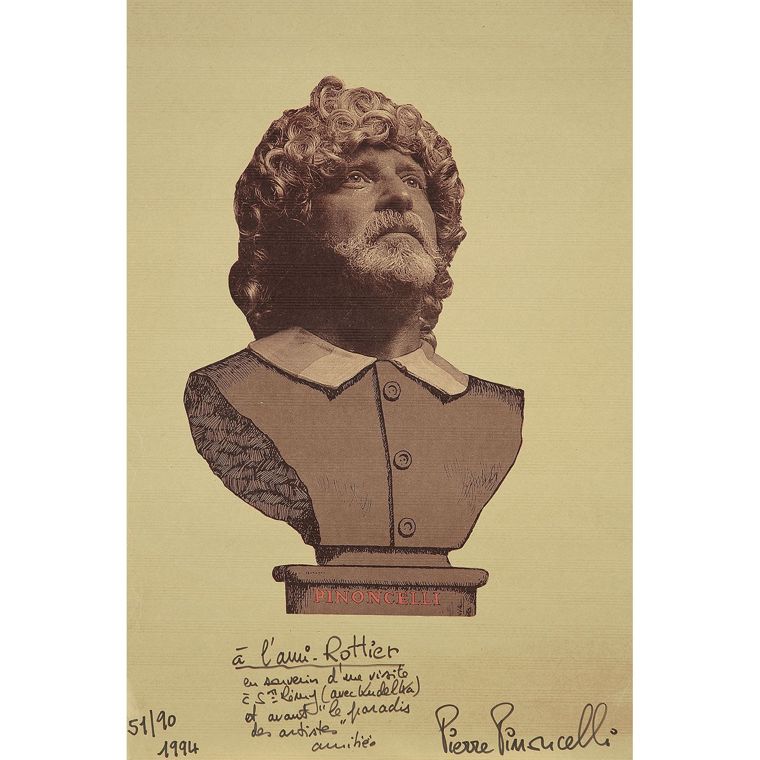 Null PIERRE PINONCELLI (NÉ EN 1929)
Impression offset, buste de l'artiste, signé&hellip;