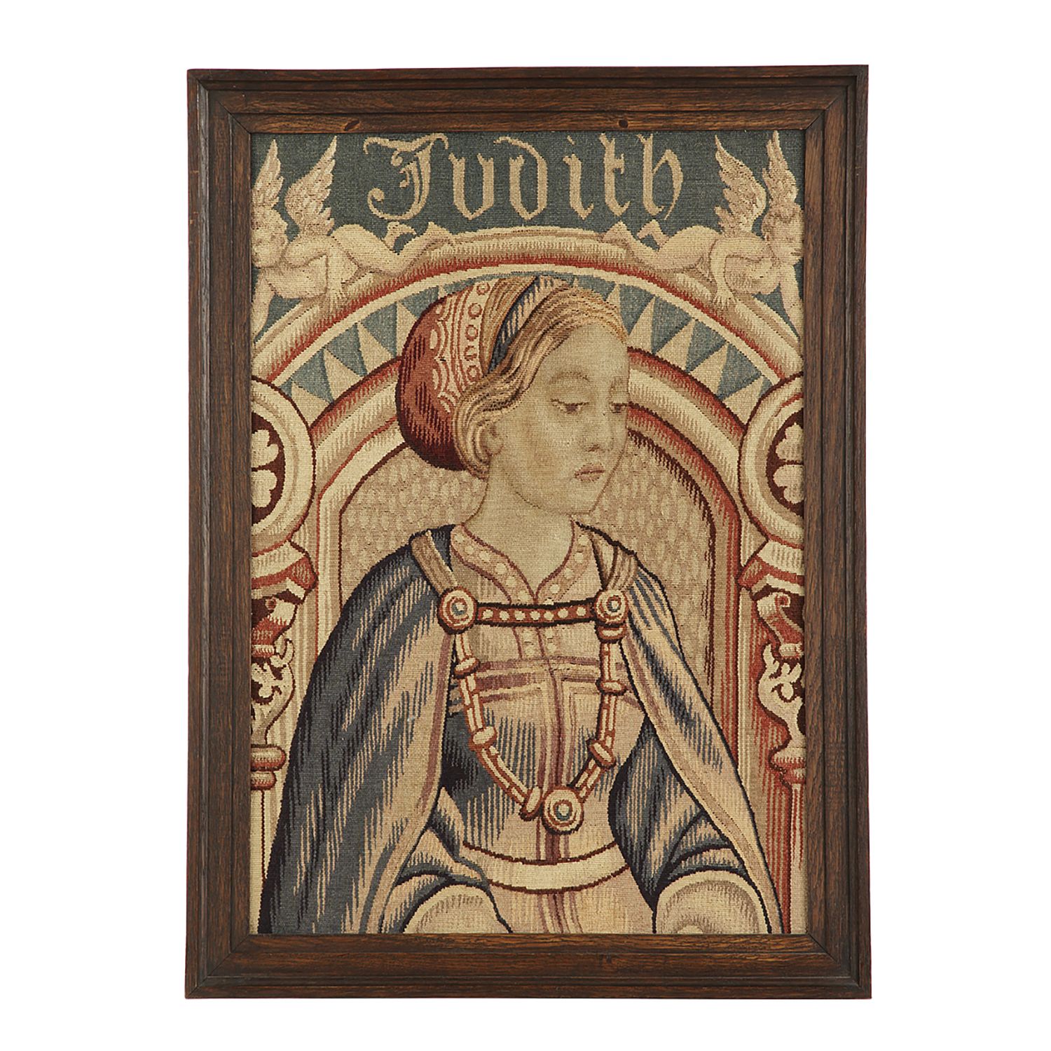 Null 毛毯，羊毛和丝绸，19世纪

在哥特式风格中，代表朱迪思在一个由爱覆盖的拱门下，有朱迪思的铭文。

在一个打过蜡的木框里。

一幅羊毛和丝绸挂毯，19&hellip;