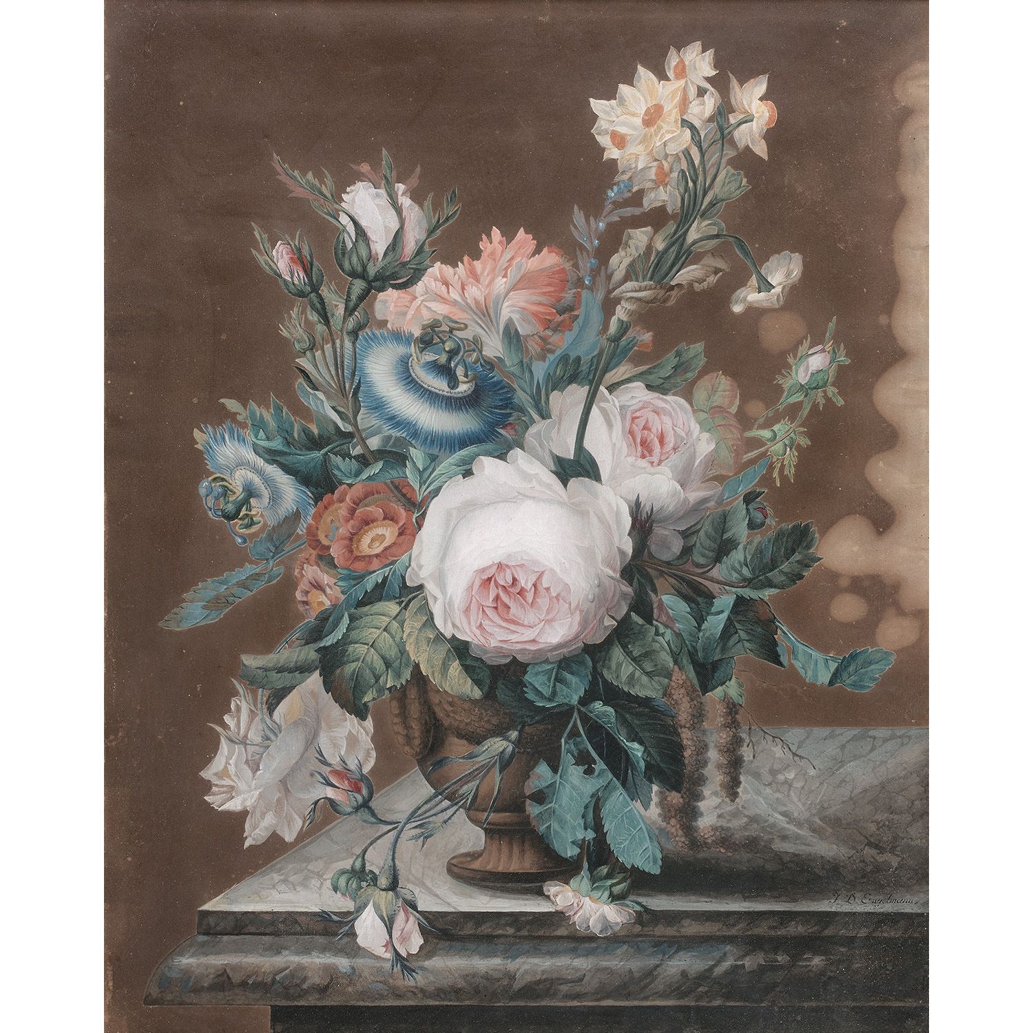 Null J.D ENGELMANN ***

FLOWERS IN A VASE ON A MARBLE ENTABLATURE

Gouache on pa&hellip;