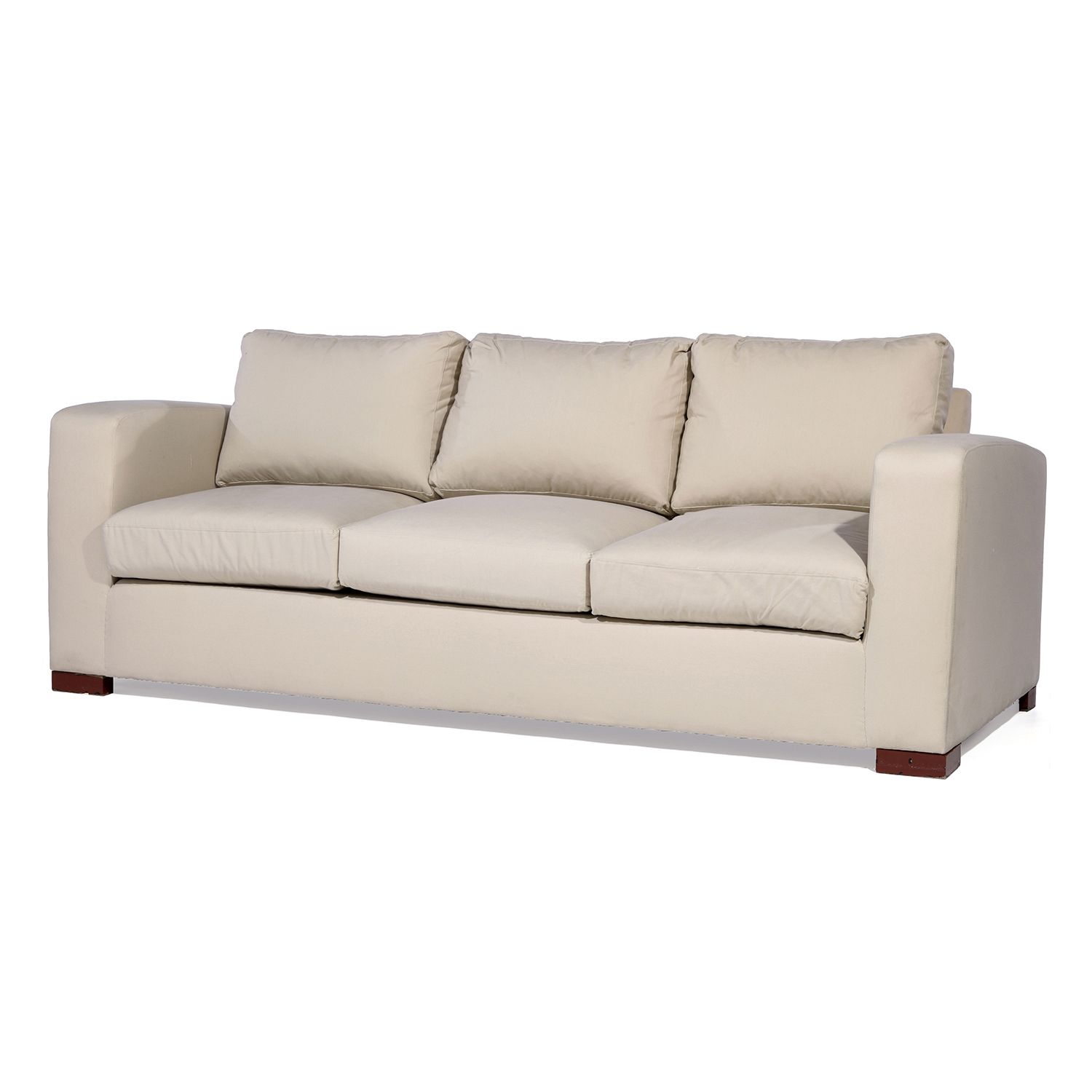 Null 40'S.

三人座沙发，具有几何结构，生锈的漆木底座在前面形成一个直角，在后面形成一个圆弧，用米白色的织物装饰。(脚要重新连接)。

一张大沙发，红&hellip;