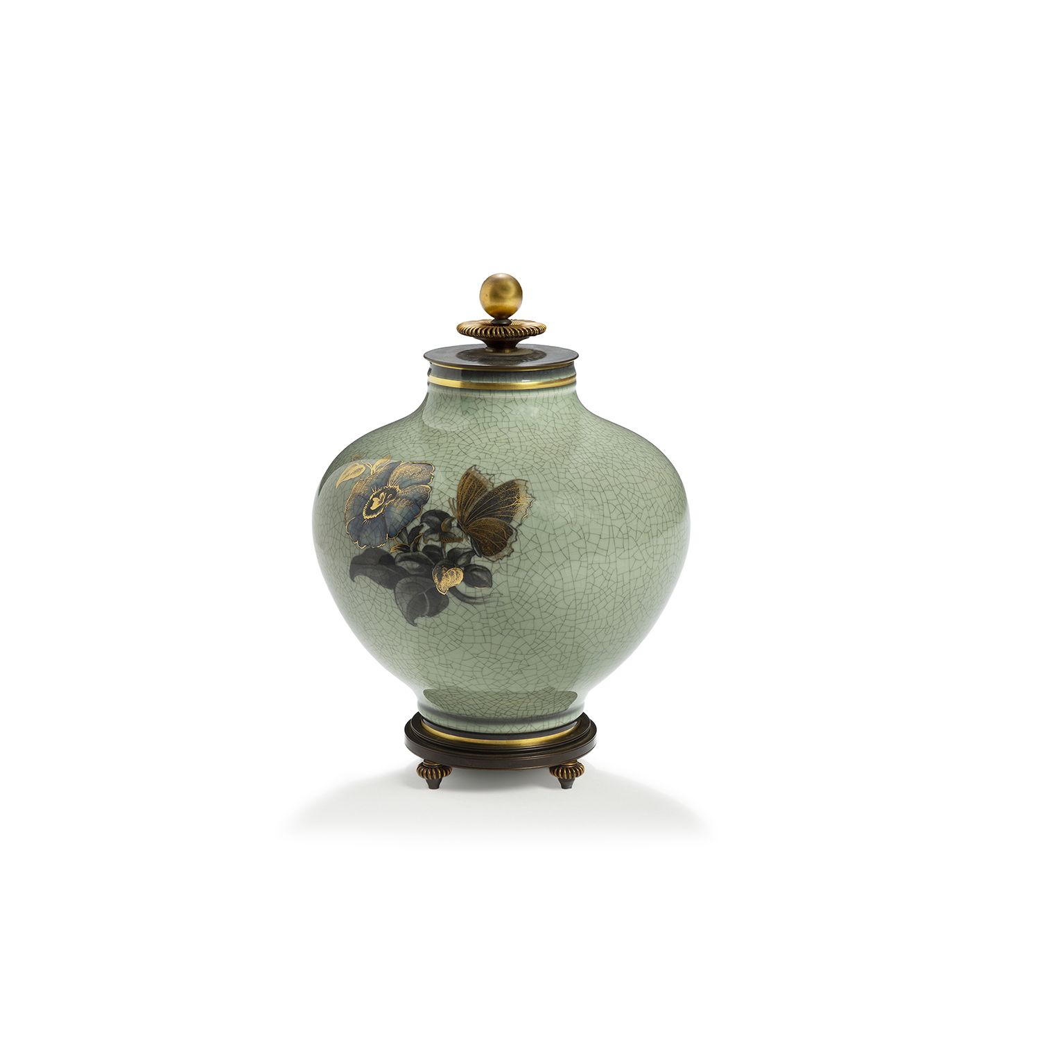 Null Kresten Bloch (1912-1970) & Royal Copenhagen (制造)

一个炻器花瓶，灰色、蓝色和金色的青瓷背景上的花卉&hellip;