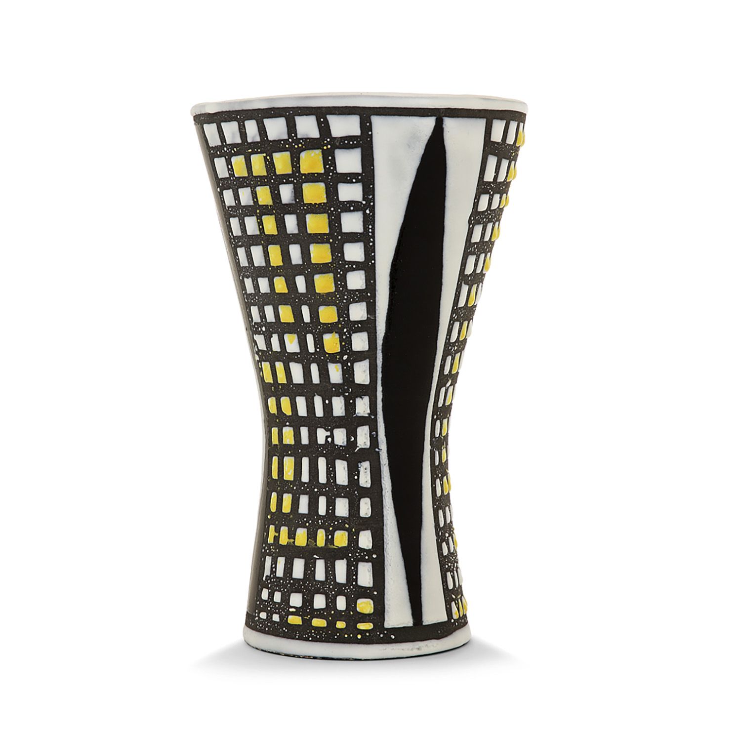 Null 罗杰-卡普伦(1922-2006)

陶器二锅头花瓶，黑底白、黑、黄珐琅的几何装饰。搪瓷签名 "Capron Vallauris 36"。(底部有两个&hellip;